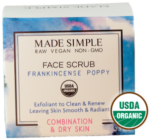 FACE SCRUB for Combination/Dry Skin - Organic Vegan Frankincense Poppy