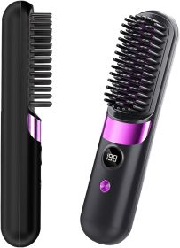 Cordless Hair Straightener Brush - Portable Rechargeable Ceramic Styling Brush with 4 Adjustable Heat Modes & LED Display