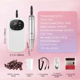Electric Rechargeable Nail Drill, 35,000RPM Portable Cordless Nail E File Machine