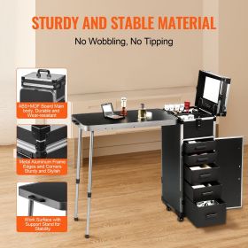 Professional Makeup Train Case Aluminum Cosmetic Case, Workbench With Supporting Legs, Rolling Makeup Case Extra Large Trolley Makeup Travel Orga